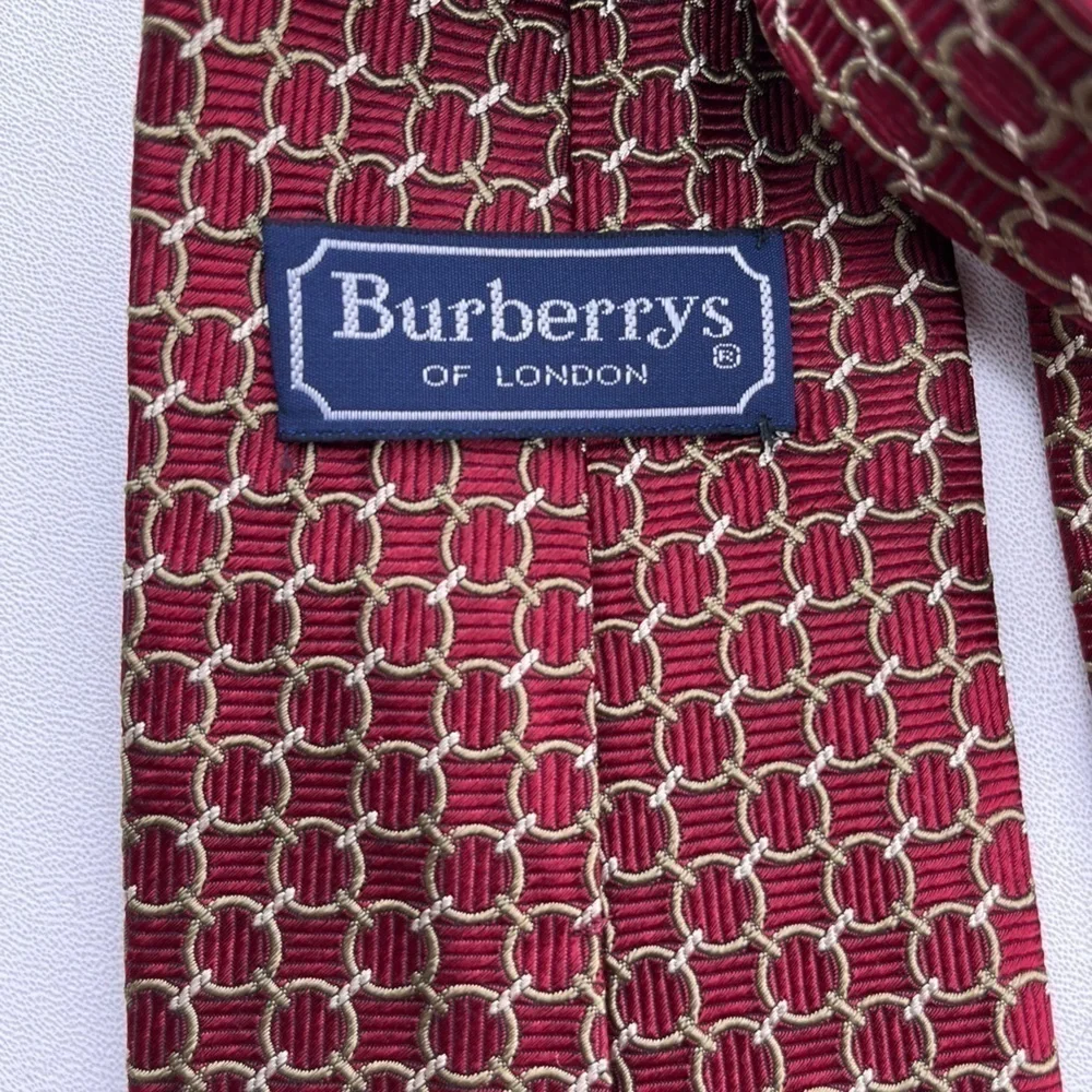 Burberry’s of London Mens Classic Maroon & Gold Chain Link Silk Tie - Picture 6 of 8